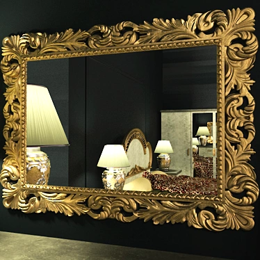 Elegant Wood Framed Mirror 3D model image 1 