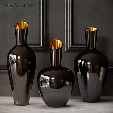 Elegant Tozai Noir Gold Vases 3D model image 1 