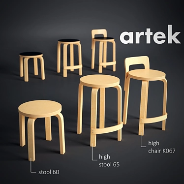 Artek Stool & High Chair Set 3D model image 1 