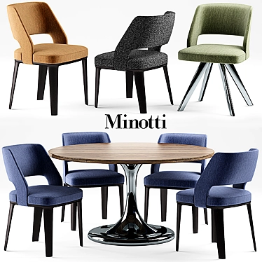 Minimalist Table Set by Minotti: Neto Table & Owens Chairs 3D model image 1 