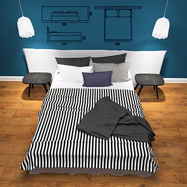 Dream Set: Bed, Tables & Lights 3D model image 1 