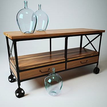 Rustic Industrial Console 3D model image 1 