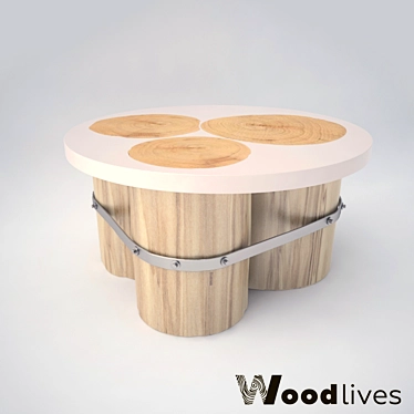 Title: Rustic Wood & Metal Triple Table 3D model image 1 