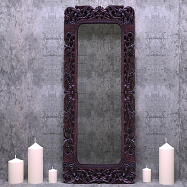 Elegant Teak Wood Framed Mirror 3D model image 1 