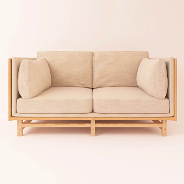 Elegant Double Sofa in Beige Leather 3D model image 1 