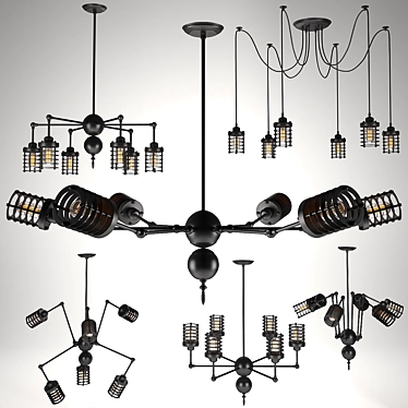 Vintage Loft Spider Chandelier 3D model image 1 