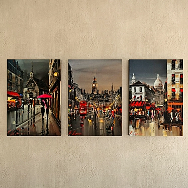 Cityscape Paintings Set 3D model image 1 