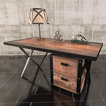 Vintage Rustic Table Set 3D model image 1 