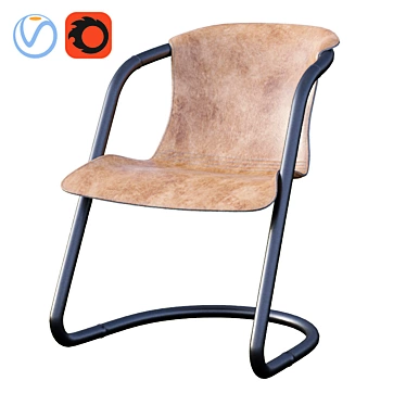 Vintage-Style Steel & Leather Armchair 3D model image 1 