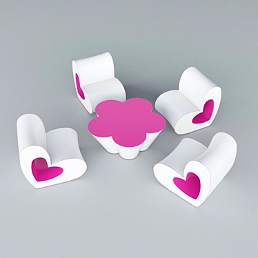 Deluxe Heart and Flower Kids Furniture 3D model image 1 