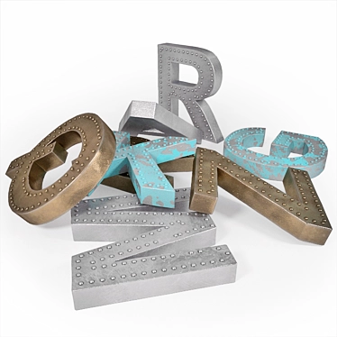 Vintage Loft Decor Letters - 40cm Height 3D model image 1 