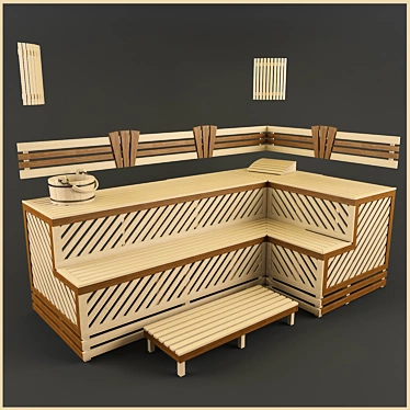 Spacious 3000x1700mm Sauna Shelves 3D model image 1 
