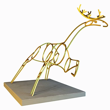 Golden Metal Deer Statue 3D model image 1 