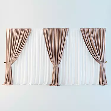 Elegant Atlas and Tulle Curtain 3D model image 1 