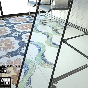 Elegant Wescoo Marble Waterjet Tile Set 3D model image 1 