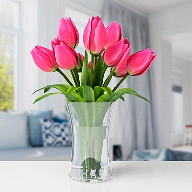 Elegant Tulips in Glass Vase 3D model image 1 