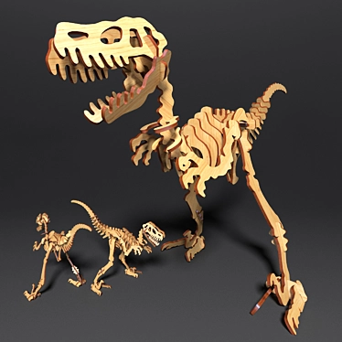 Dino-Wood: Velociraptor Wooden Construct 3D model image 1 