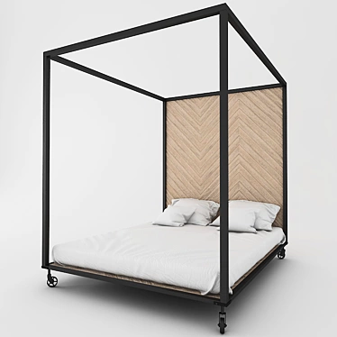 Rustic Steel Bed Frame 3D model image 1 