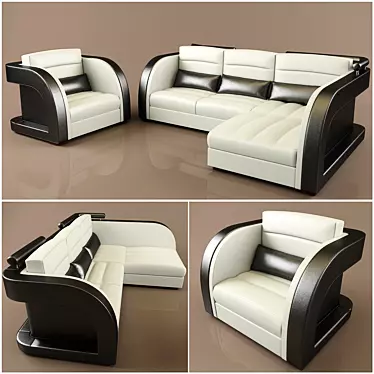 Modern Black and White Leather Sofa Set 3D model image 1 