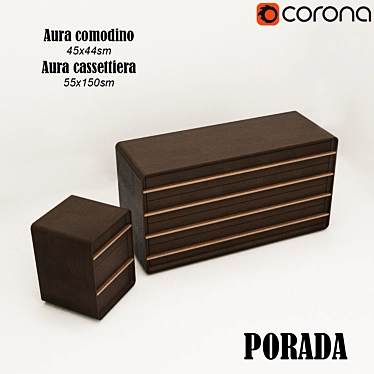 Elegance in Wood: Porada Aura Chest of Drawers & Bedside Table 3D model image 1 