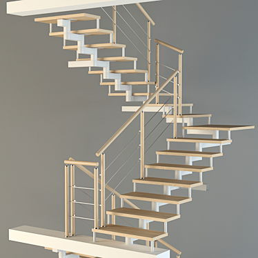 Modular Metal Frame Staircase with Open Wooden Steps 3D model image 1 