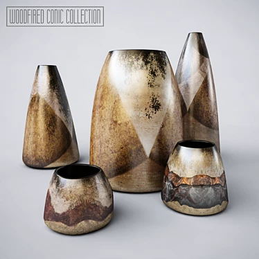 Woodfired Conic Vase Set 3D model image 1 