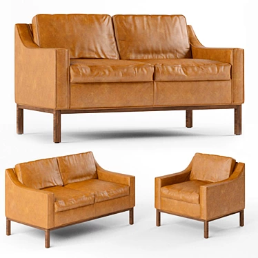 Elegant Dale Leather Loveseat & Armchair 3D model image 1 