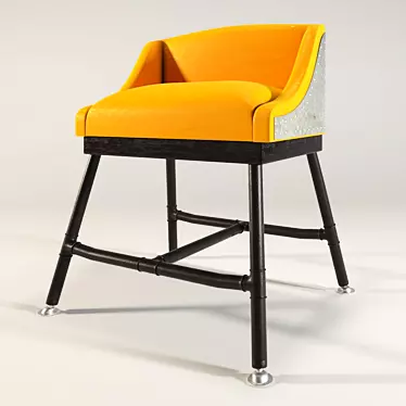 Vintage Yellow Metal Chair with Leather Seat 3D model image 1 