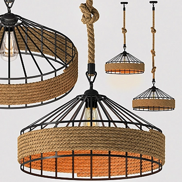 Rustic Hemp Rope Pendant Light 3D model image 1 