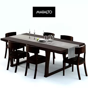 Luxury Brown Oak Table & Chair Set MAXALTO 3D model image 1 