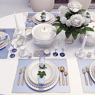 Elegant Rose-themed Table Setting 3D model image 1 