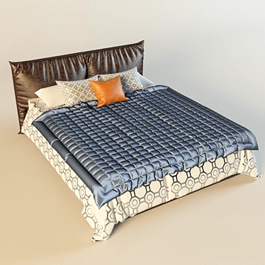 Luxury Leather Bed with 160x200 Mattress 3D model image 1 