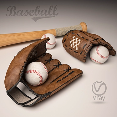 Baseball Glove & Bat Kit 3D model image 1 