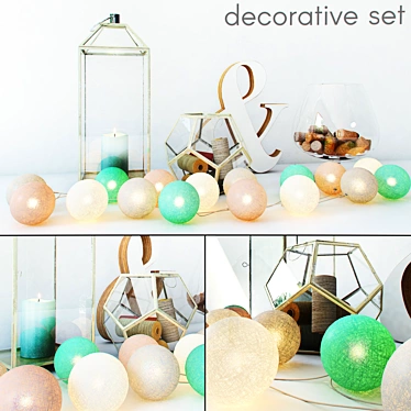 Versatile Decor Set: Cotton Balls, Spools, Candle & Corks 3D model image 1 