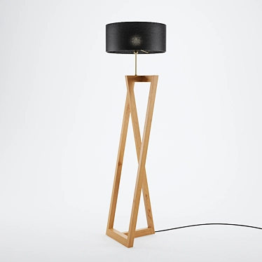 Sleek Wood-Fabric Floor Lamp 3D model image 1 