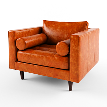 Title: Retro Chic Leather Chair with Wooden Base 3D model image 1 