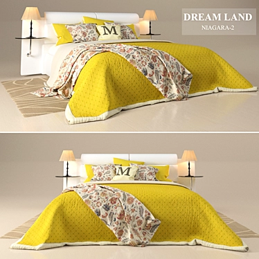 DreamLand_Niagara-2 Bed Set with Designer Bedding 3D model image 1 