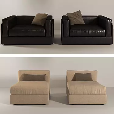 NY LOFT Leather & Beige Armchair Set 3D model image 1 