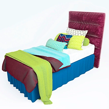 Sleek Single Bed with Bedding Set 3D model image 1 