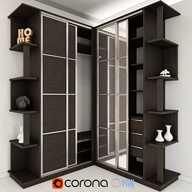 Versatile Corner Sliding Wardrobe 3D model image 1 