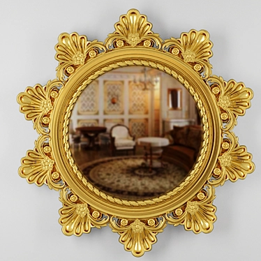 Classic Gold Patterned Round Mirror 3D model image 1 