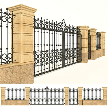 Elegant Stone Fence: 2.3m Height 3D model image 1 