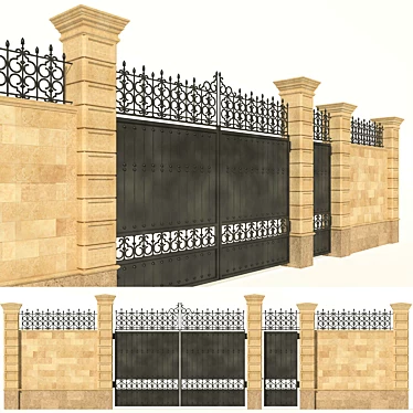 ForgeStone Fence: 3m Width, 4.8m Gates, 1.7m Gate. 3.3m Height 3D model image 1 