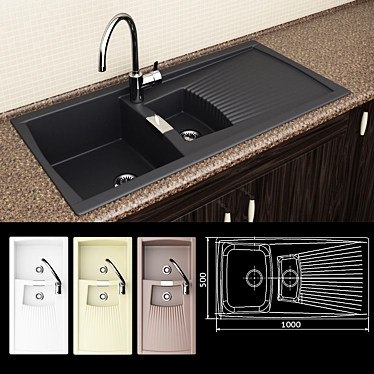 Vienna 15 Kitchen Sink with Grohe Eurosmart Cosmo Faucet 3D model image 1 