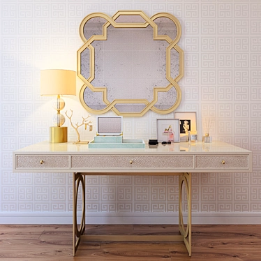 Luxury Dressing Table Set: Bernhardt Desk, Mirror, Shagreen Box & Tray, Lamp, Decor 3D model image 1 