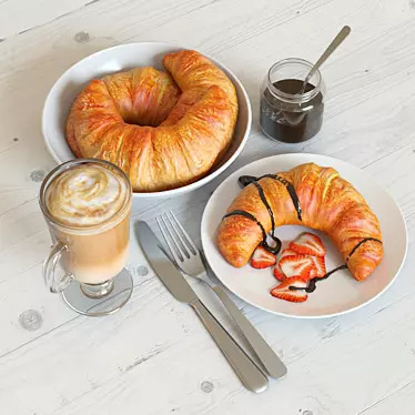 Croissant Breakfast Decor Set 3D model image 1 