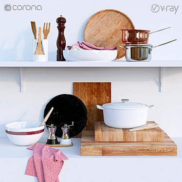 Premium Wood Kitchen Set 3D model image 1 