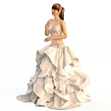 Elegant Bridal Gown: Textured Design 3D model image 1 