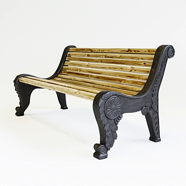 Wooden Cast Iron Bench 3D model image 1 