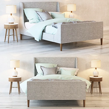 Elegant Upholstered Sleigh Bed 3D model image 1 